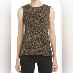 Tory Burch Top Women's 8 Brown Leopard Animal Print Tanya Silk Blouse Tank